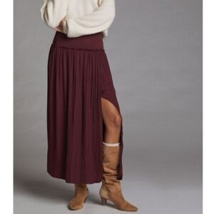 Anthropologie Current Air Wine Flowy A-Line Maxi Skirt